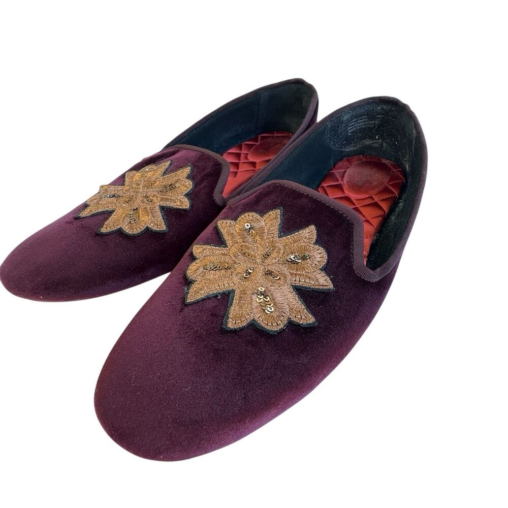 Birdies The Starling loafers in Bordeaux velvet with sequin embroidery Size 11